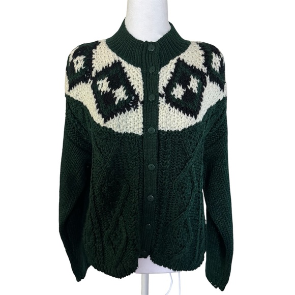 Vintage Jamie Scott Hand Knit Cardigan Fair Isle Cable Knit Sweater L - Picture 3 of 10